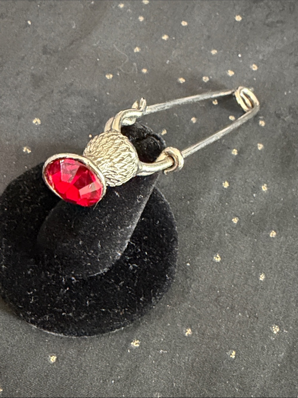 Silver Pin Brooch with Red Gemstone